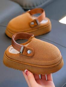Baby Slippers With Back Strap, Adjustable Hook And Loop, Boys And Girls Indoor Home Bedroom Fuzzy Slippers - Brown - View 1
