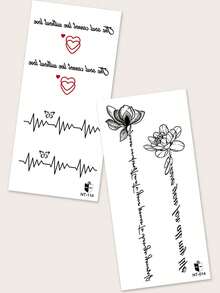 2PCS Heart English ECG Butterfly Floral Pattern Party Gift Holiday Gift DIY Music Festival Temporary Tattoo Stickers For Arm Shoulder Neck Collarbone Waterproof Body Skin - Multicolor - View 8