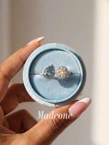 MADEONE 1pc Women's Sparkling Zirconia Pear-Shaped Halo Ring, Engagement Wedding Party Daily Wear Anniversary Jewelry Gift - Teardrop Ring - View 5