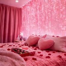 100/200/300 LED Pink USB Curtain String Lights, 8 Modes Fairy Lights, Suitable For Bedroom Home Decor, Hanging Tree Lights, Holiday Party Decoration, Halloween, Summer, Autumn, Wedding, Birthday, New Year Gift - Pink - View 3