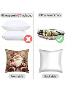 shangxia 2PCS-Christmas Pattern Printed Pillow Covers, Cute Santa Claus Red Nose Reindeer Snowflake Ball Decor Sofa Cushion Covers---(Pillow Insert Not Included) - Multicolor - View 4