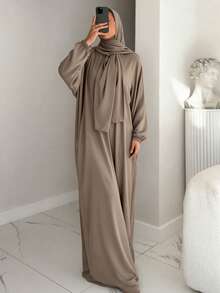 1件女款簡約日常禱告頭巾 (Abaya) - 卡其色 - 查看 1