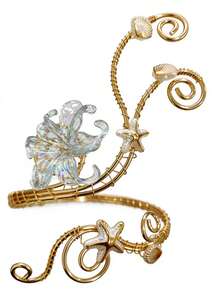 imoli 1pc Fashion Bohemian Metal Resin Lily Flower Shell Design Arm Cuff, Spiral Adjustable Open Body Chain Arm Ring, Suitable For Women's Party Beach Vacation Arm Jewelry - 34161-ab-g - View 5