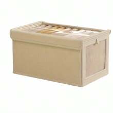 1pc Foldable Clothes Storage Box With Transparent Lid, Suitable For Bedroom And Wardrobe, Home Organization Supplies, Fabric Storage Box, Clothes Storage Box, Wardrobe Organizer, Closet Organizer - Apricot - View 5