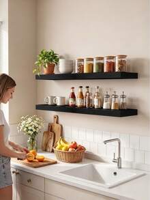 Hanging Storage Rack, Solid Wood Shelf, Wall Mount Display Rack, Space Saving, Decorative And Storage Functions, Suitable For Living Room, Bedroom, Bathroom And Kitchen; Wall Mount Bookshelf, Wall Storage Rack - A - View 2