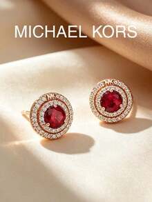 Michael Kors Rose Gold Plated Ruby Stud Earrings Nano Gemstone Elegant Style For Women Suitable For Wedding, Party And Daily Wear - Rose Gold - View 6