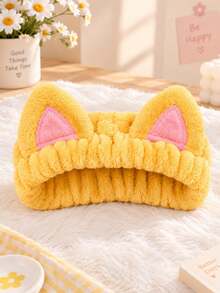 Women's Autumn/Winter New Wide Thick Cat Ear Headband With Edging Embroidery For Face Washing And Masking, Cute Plush Hair Accessory - Multicolor - View 5