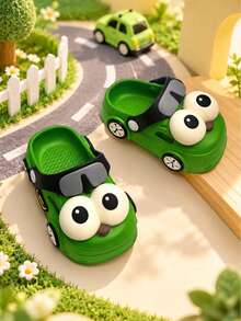 可愛3D大眼卡通汽車兒童洞洞鞋，柔軟舒適EVA可調節後跟帶，防滑軟底室內外涼鞋，適合男孩女孩，聖誕節假期禮物 - 綠色 - 查看 5