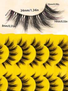 10 Pairs Lightweight Faux Mink False Eyelashes, Layered Handmade Strip Lashes, Transparent Invisible Lash Band, Soft Natural Style, Suitable For Women Beginners Daily, Christmas Party Eye Makeup - Black - View 7