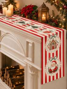 1pc/2pcs Christmas Table Runner 13x72 Inch Santa Gingerbread House Print, Red White Striped Holiday Table Decor, Vintage Farmhouse Christmas Dining Room Decoration, Winter Home Party Supplies - Red Stripe - View 4