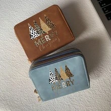 Leopard Tree Print Card Holder Lightweight Fashionable Wallet Suitable For Christmas Use For Women Double Zipper Mini Wallet Purse Wallet Card Wallet - Multicolor - View 6