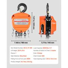 Hand Chain Hoist, 3 Ton Capacity, Manual Chain Block With Upgrade G80 Galvanized Chain, 6 M Lifting Height, Heavy Duty Pulley Hoist For Garage Warehouse Automotive Machinery, Orange - 6600 Lbs 20 Ft - View 7