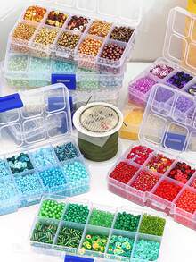 1 caja de cuentas de vidrio y lentejuelas multicolor para hacer joyas, pulseras, collares y manualidades - Multicolor - Ver 2