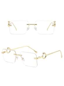 1 Pair Women's Rimless Square Metal Minimalist Fashion Glasses, Suitable For Daily Life, Office, Watching TV, Gaming, Phone Use And Other Occasions - Gold - View 2