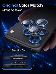 3片裝 [2026新款] 9H 鋼化玻璃相機鏡頭保護膜，適用於 iPhone 18 Pro/18 Pro Max/Duo/17 Pro Max/17 Pro/17/16 Pro Max/16 Pro/16 Plus/16/15/14/13/12/11 – 原色黑，鏡頭蓋，超清透明，防刮耐磨，防碎裂，無氣泡，易安裝，兼容手機殼，日常保護 - 黑色 - 查看 5
