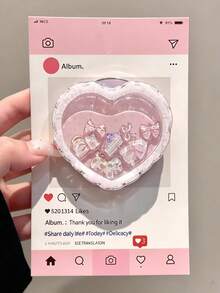 1pc Heart-Shaped Liquid Sand Magnetic Phone Stand, Cute Bow & Puppy Girly Style Transparent Air Cushion Expandable Phone Holder - Pink - View 6