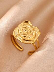 1PC Vintage Rose Flower Rings For Women 18K Gold Plated Stainless Steel Rose Flower Open Adjustable Ring Party Daily Jewelry Gift - Multicolor - View 8