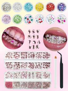 35 قطعة مجموعة ديكور الأسنان الأنيقة DIY، إكسسوارات أسنان فاخرة لامعة مع أحجار الراين الاصطناعية، مجوهرات أسنان بأسلوب بسيط وعصري، مناسبة للارتداء اليومي والحفلات والهدايا (الغراء غير مشمول) - طقم متعدد الألوان 35 قطعة 1 - مشاهدة 1