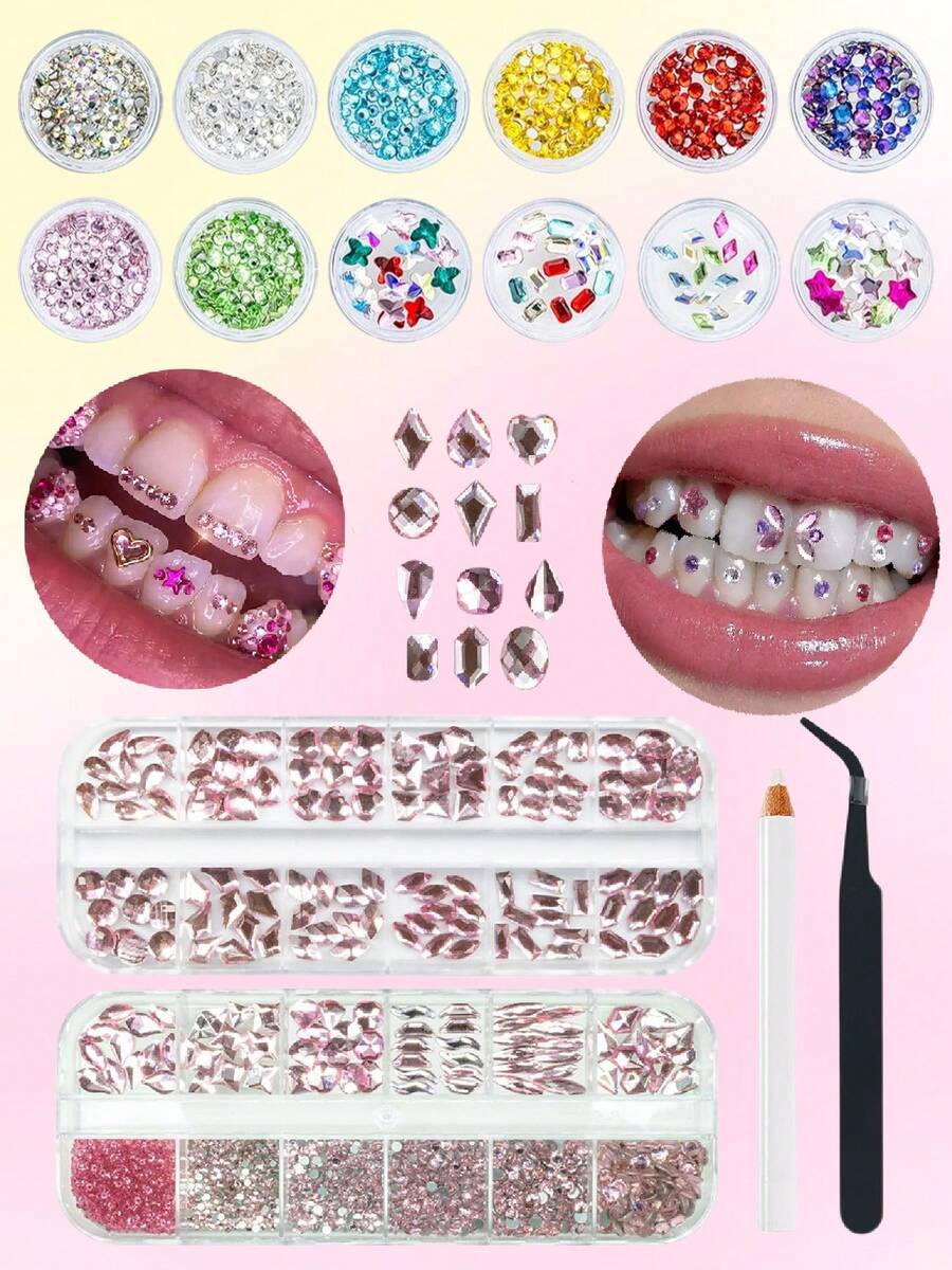 35 قطعة مجموعة ديكور الأسنان الأنيقة DIY، إكسسوارات أسنان فاخرة لامعة مع أحجار الراين الاصطناعية، مجوهرات أسنان بأسلوب بسيط وعصري، مناسبة للارتداء اليومي والحفلات والهدايا (الغراء غير مشمول) - طقم متعدد الألوان 35 قطعة 1 - مشاهدة 1