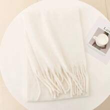Women Mohair Solid Color Scarf Korean Style Thick Warm Tassel Shawl Wrap Cozy Oversized Neck Warmer - Multicolor - View 13