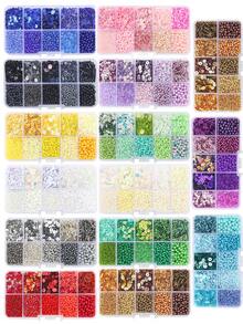 1 caja de cuentas de vidrio y lentejuelas multicolor para hacer joyas, pulseras, collares y manualidades - Multicolor - Ver 1