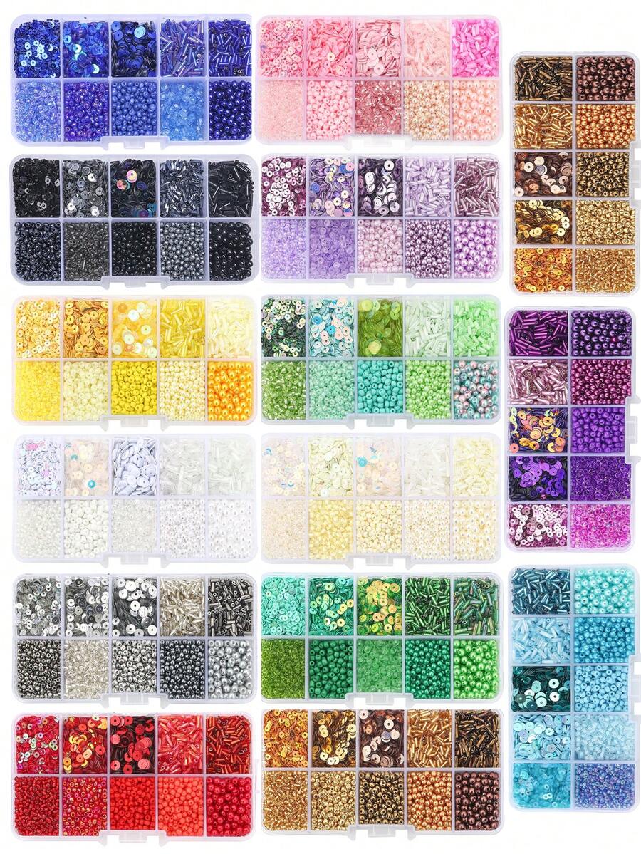 1 caja de cuentas de vidrio y lentejuelas multicolor para hacer joyas, pulseras, collares y manualidades - Multicolor - Ver 1