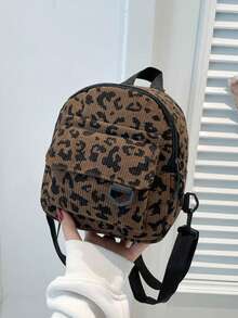 Stylish Corduroy Retro Leopard Print Mini Backpack. Perfect For Outdoor Activities, Play, Commuting, Etc., And A Perfect Gift For Teenagers. - Multicolor - View 12