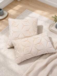 1pc Faux Rabbit Fur Pillow Case, Embossed Geometric Leaf Pattern Soft Fluffy Cushion Cover, Solid Warm Yellow Decorative Pillowcase, Suitable For Sofa, Bedroom, Living Room, Vintage Farmhouse Home, Warm Bed Head Pillowcase, Pillow Insert Not Included - Multicolor - View 11