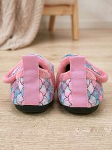 Fish Scale Kids Indoor Slippers Girls Soft Rubber Sole Lightweight Warm Comfortable Colorful Leopard Print Hook And Loop Toddler Mid-Child Autumn Winter - Multicolor - View 10
