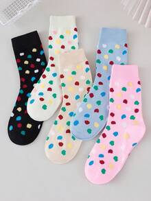 1/3/5/10 Pairs Random Women's Colorful Polka Dot Star Heart Pattern Comfortable Breathable Mid-Calf Socks - Multicolor - View 3