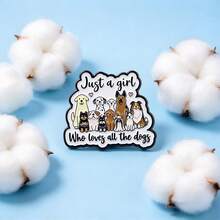 "Just A Girl Who Loves All The Dogs" Quotes Enamel Pin, Cute Metal Cartoon Puppy Brooch For Backpack Jacket Hat , Lovely Gift For Animal & Dog Lovers - Multicolor - View 6