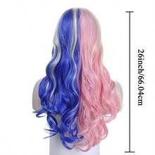 Pink And Blue Women's Wig, Middle Part Medium Length Short Curly Hair Wig, Natural Synthetic Hair, Suitable For Daily Wear/Party (Pink And Blue), Halloween - Ombre - View 7