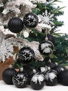 9pcs Black Gold Christmas Ball Ornaments, Black Striped Glitter Christmas Balls, Shiny Christmas Tree Hanging Ornaments, Home Holiday Wedding Party Decoration Garland Set, Suitable For Christmas Tree Decoration, Holiday Party, Wedding, Wreath, Fireplace, Living Room Decoration, Winter Christmas Decoration - Christmas 4 - View 1