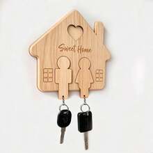 1pc New Creative Wooden Couple Keychain - Home Wall Hanging Key Holder For Entryway, Rustic Couple Key Ring, Car Key Chain, Handcrafted Natural Wood Gift For Partners, Living Room Decor, Minimalist Rustic Gift Idea For Valentine's Day, Anniversary, Housewarming, Wedding, Boho Chic Home Accessory - Multicolor - View 9