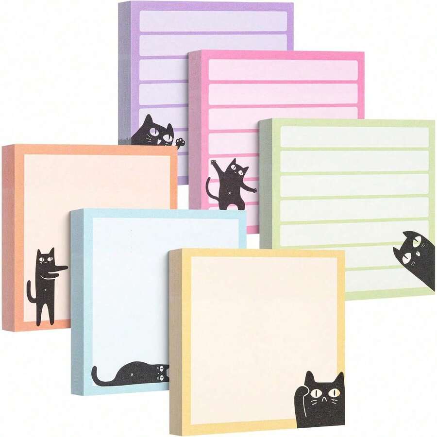 6pcs/1pc (Random Style & Color) Cute Cat Sticky Notes, Daily Planner Ins Style Fridge Memo Pads, Cartoon Memo Stickers, Reusable Tear-Off Stationery, Back To School/Halloween/Christmas Essential - one-size - View 1
