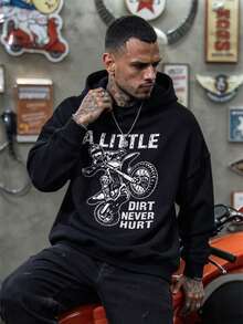 DOPE | American Vintage Off-Road Motorcycle Print Hoodie Men's Loose Fit Pullover Sweatshirt - Black - View 1