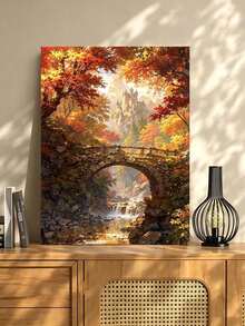 DIY Enchanting Fairy Tale Castle And Stone Bridge In Autumn Forest (Frameless Or Framed 8x12 / 16x20 Inches) Paint By Numbers Kit(Acrylic) Arts & Crafts For Adult Beginners, Home Wall Decor, And Holiday Gifts - Sets - View 3