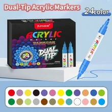 Dual-Tip Acrylic Marker Set, High Coverage Waterproof Painting Pens, Non-Bleed Hand-Drawn Doodle Markers, Art Painting DIY Craft Supplies, Multi-Color Boxed Acrylic Pens - Double-ended Marker Pen - View 10