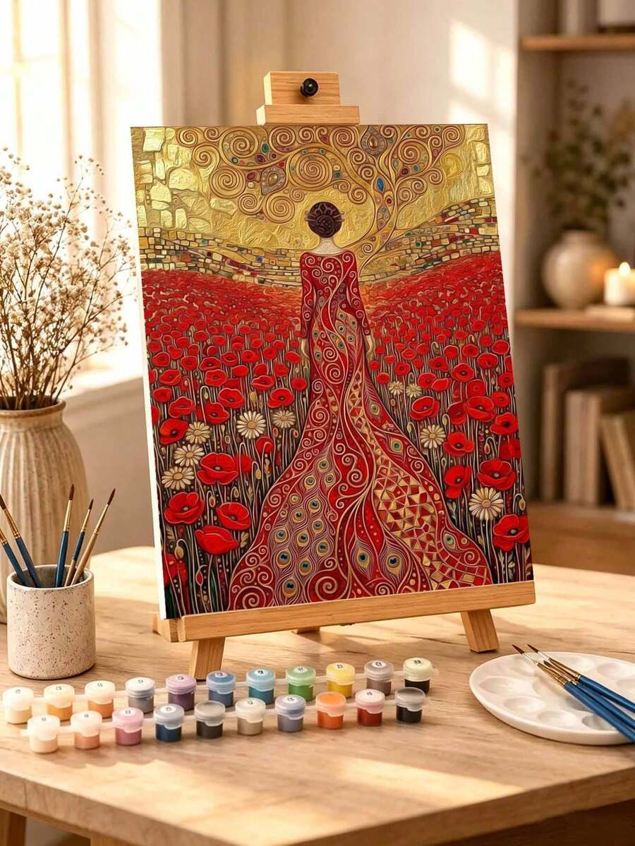 DIY Golden Klimt Style Lady In Poppy Field (Frameless Or Framed 8x12 ...