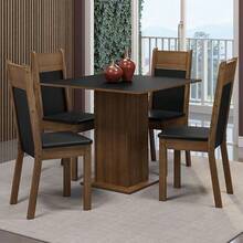 **Juego de Comedor Claire, Mesa Cuadrada de 90 x 90 con 4 Sillas, Juego de Comedor para 4 Personas, Mesa Pedestal de Madera, Sillas con Asiento Tapizado, Diseño Rústico Marrón y Negro, para Cocina y Comedor** - Negro - Ver 7