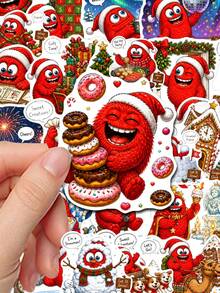 50Pcs Funny Christmas Monster Stickers, Xmas Holiday Assorted Scene Stickers, Waterproof Decor Stickers For Laptop, Water Bottle, Suitcase, Journal & Back‑To‑School Xmas Craft Projects - Multicolor - View 4