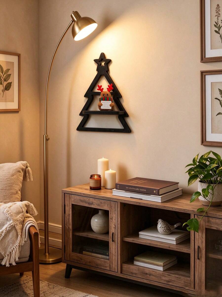 Bohemian Christmas Wooden Storage Shelf Minimalist Home Bedroom Wall Decor Hanging Rack - Multicolor - View 1