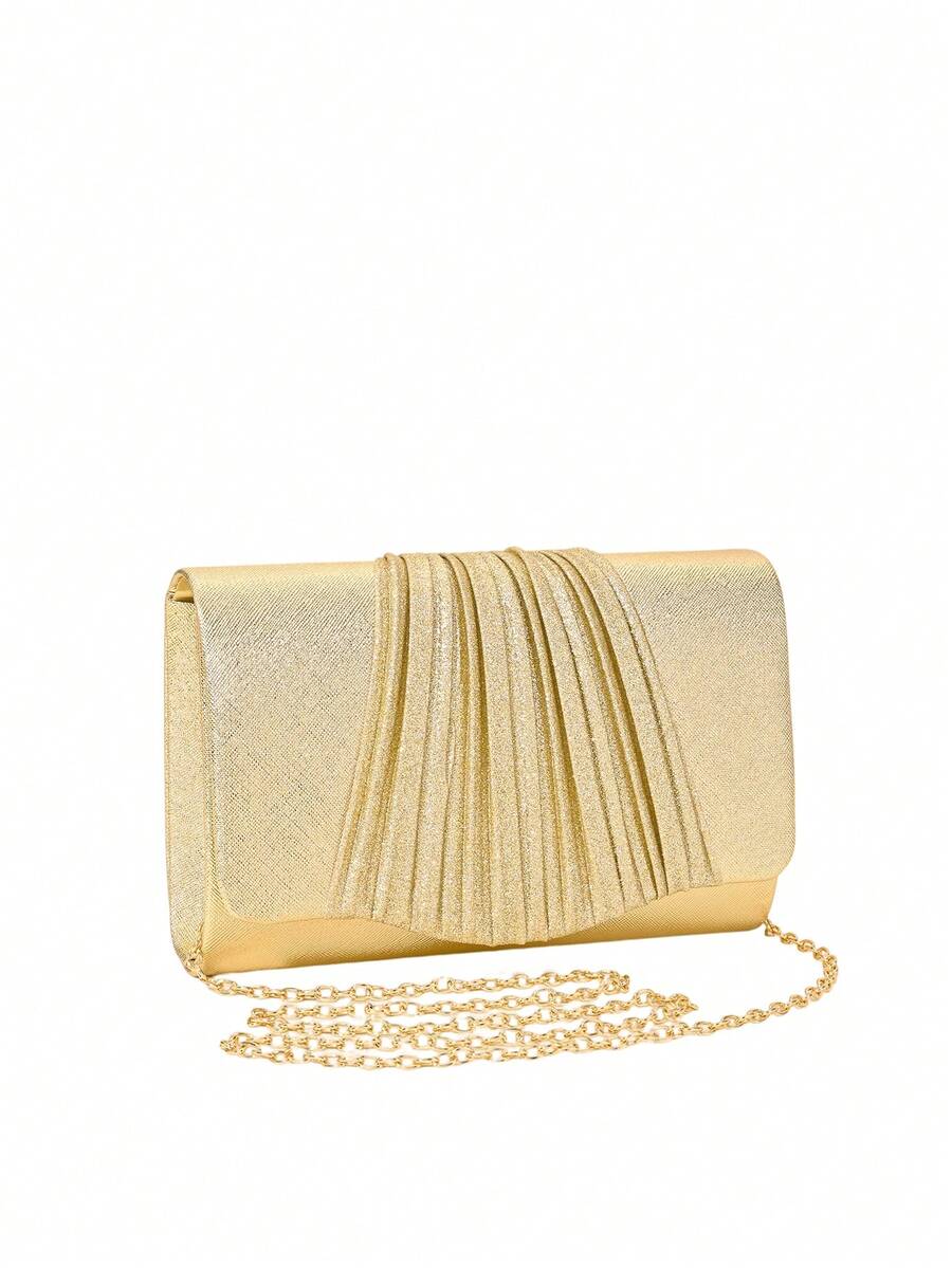 LJDCRFT Glossy Ruffle Edge Evening Clutch, Elegant Envelope Shape Formal Women's Bag, Suitable For Parties, Weddings, Balls, Cocktail Parties And Evening Events - Gold - View 1