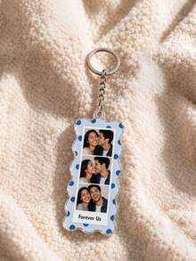 Ayotu Personalized Custom Wavy Edge Film Style Acrylic Keychain - Customizable With 3 Photos & Text, Suitable For Couples, Best Friends And Anniversary Occasions, Fashionable Bag Charm, Pendant, Valentine's Day Gift, Anniversary Gift, Wedding Gift - Multicolor - View 3