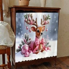 1 pieza Falda de mesa de felpa corta de poliéster con estampado de renos rosas de la serie navideña, cortina de gabinete de cocina, fácil de colgar, ideal para decoración del hogar, adecuada para gabinetes de cocina, gabinetes de lavandería, gabinetes de almacenamiento y cortinas cortas de ventanas - Multicolor - Ver 10