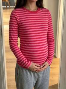 ملابس علوية حمل بطراز Bump بأكمام طويلة، ملابس علوية حمل كاجوال بمرونة عالية وياقة طاقم مخططة - متعدد الألوان - مشاهدة 5
