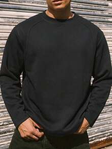 1 buah Sweatshirt Pria Lengan Raglan Hitam Kerah Bulat, Atasan Lengan Panjang, Gaya Sporty, Dapat Dicuci dengan Mesin, Cocok untuk Jogging di Luar Ruangan, Latihan di Lapangan, Olahraga Kebugaran, Acara Klub, Perjalanan Olahraga Sehari-hari - Hitam - View 5