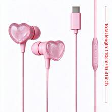 1pc Pink Heart-Shaped Flashing Wired Headset, Fully Compatible With Type-C/3.5MM, Full In-Ear DIY Cute Accessories, Built-In Volume Control And Microphone, High-Definition Call Mobile Phone Headset, Cute Gift, Suitable For Music, Learning And Games - View 11