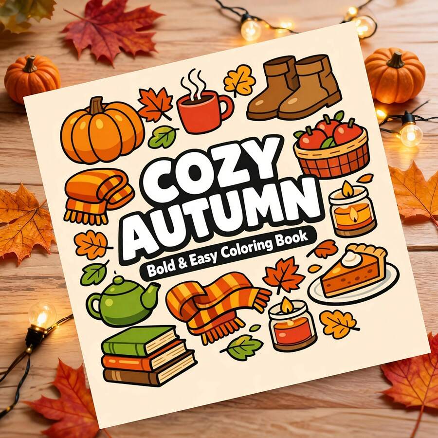 1 Book Cozy Autumn Coloring Book, Depicting Warm Autumn Scenes (Scarves ...