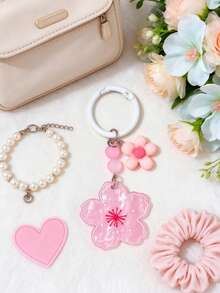 Pink Cherry Blossom Keychain With Transparent Cherry Blossom And Sweet Flower Pendant, Fresh And Cute, Girly Style, Suitable As Car Key Ring, Bag Charm And Backpack Decoration, Also Perfect For Birthday And Holiday Gift, Adding A Gentle And Romantic Spring Vibe To Daily Outfit - Pink - View 6